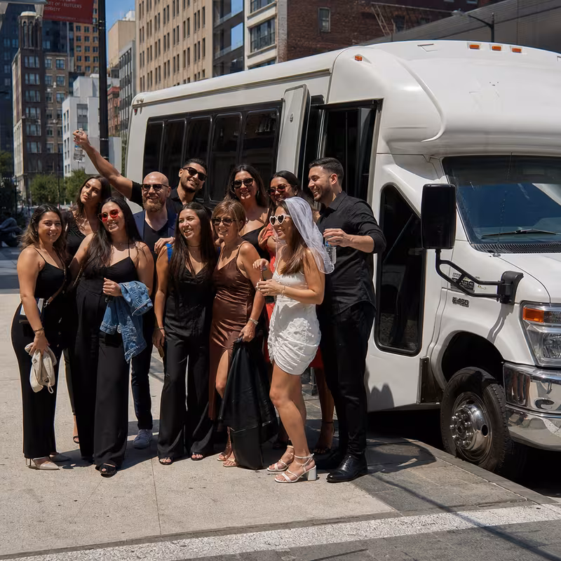 Black Mercedes Sprinter van staged for an Newark Bachelor & Bachelorette Transportation group