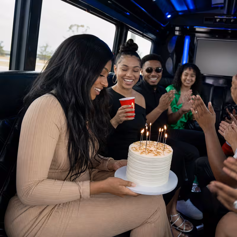 Black Mercedes Sprinter van staged for an Newark Birthday Transportation group