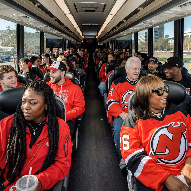 Passenger seating aboard a Newark party bus rental
