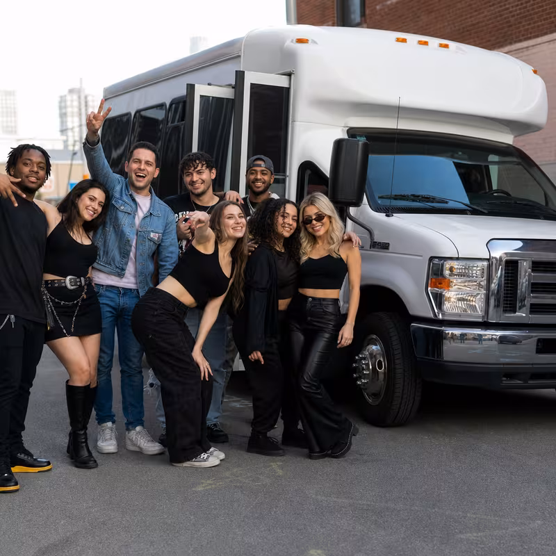 Black Mercedes Sprinter van staged for an Newark Concert Transportation group