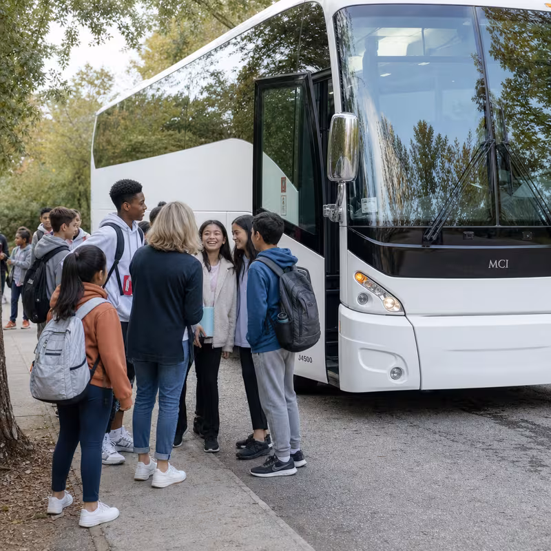 Black Mercedes Sprinter van staged for an Newark School Transportation group