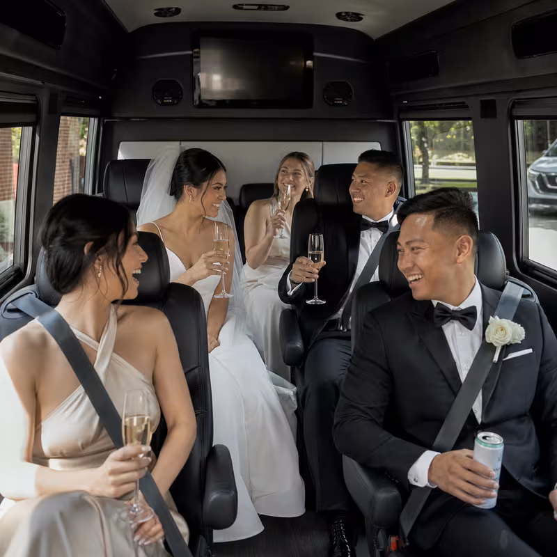 Black Mercedes Sprinter van staged for an Newark Wedding Transportation group