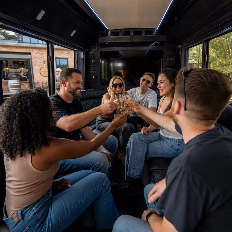 Black Mercedes Sprinter van staged for an Newark Winery & Brewery Tour Transportation group
